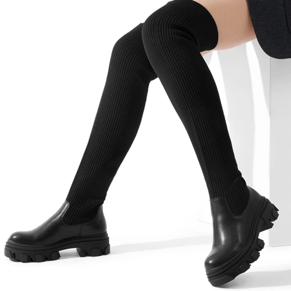 DREAM PAIRS Knitted Lug Sole Over-The-Knee Boots - Picture 4 of 12